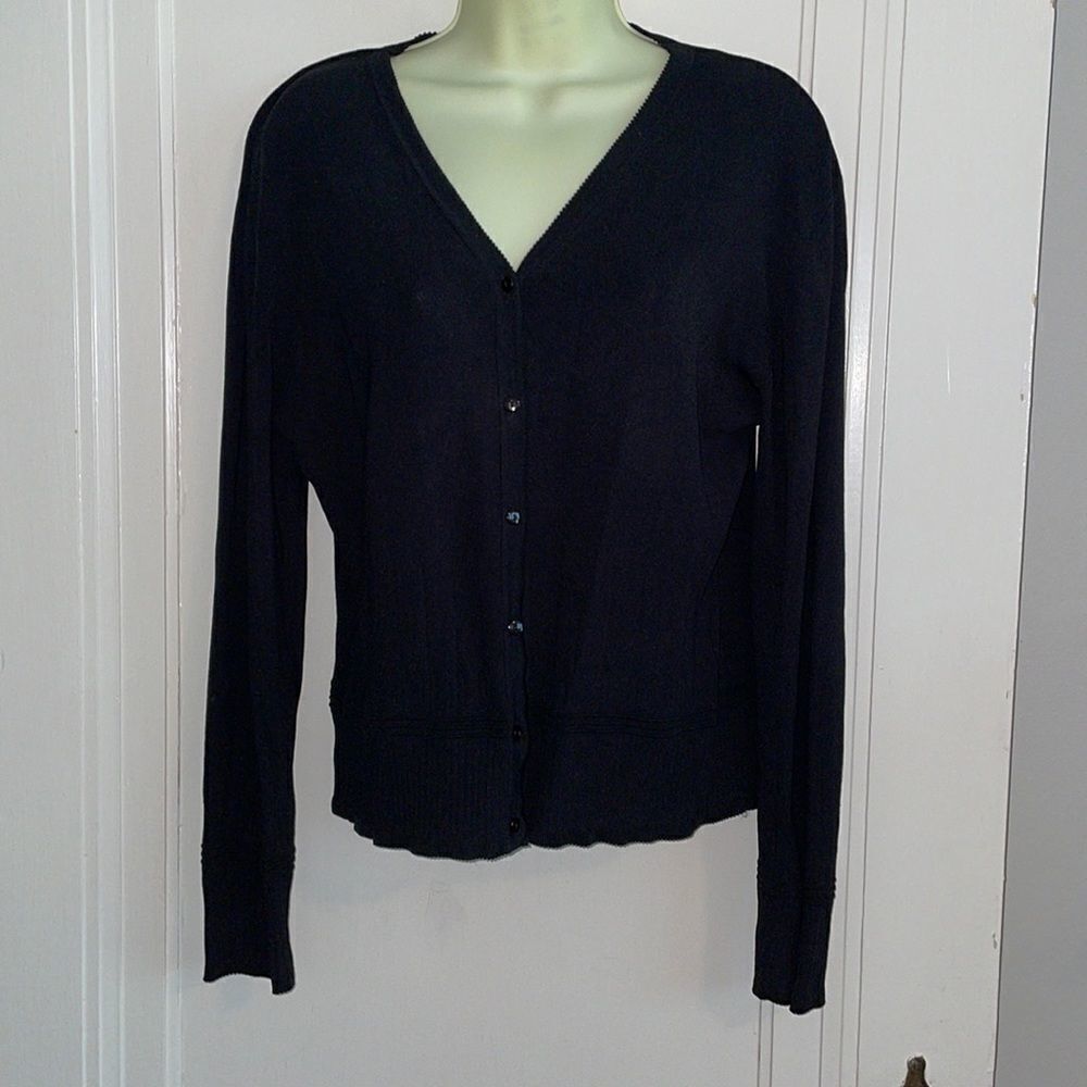 ‎Sonia black rayon/nylon button front cardigan sweater